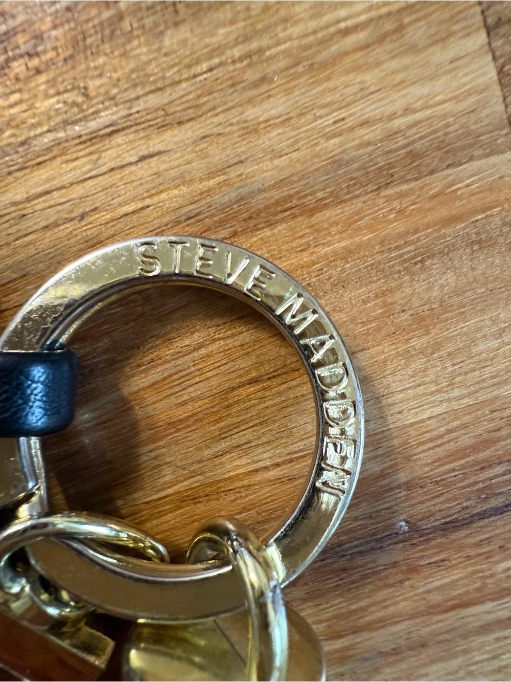 Steve Madden Black Leather Tassel Keychain Card Holder